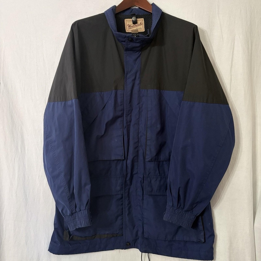 Woolrich Outdoor Anorak Windbreaker Jacket Men's Large Pockets Navy Blue VTG‎